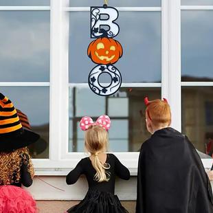 万圣节BOO南瓜幽灵字母门牌挂饰亚克力材质窗饰门廊挂件带绳挂件