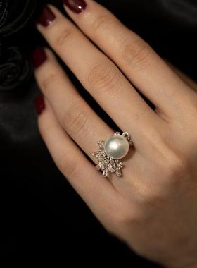 水晶仿珍珠戒指女时尚艺术设计指环名媛风高级精致百搭饰品送朋友