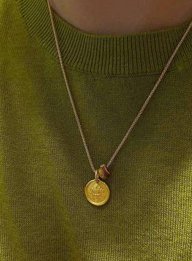 黄金色经典黄财神扎基拉姆跑环金色坠项链套装轻奢高级感小众送礼