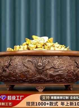 纯紫铜十二生肖游龙聚宝盆门厅门海家居玄关装饰品铜缸摆件