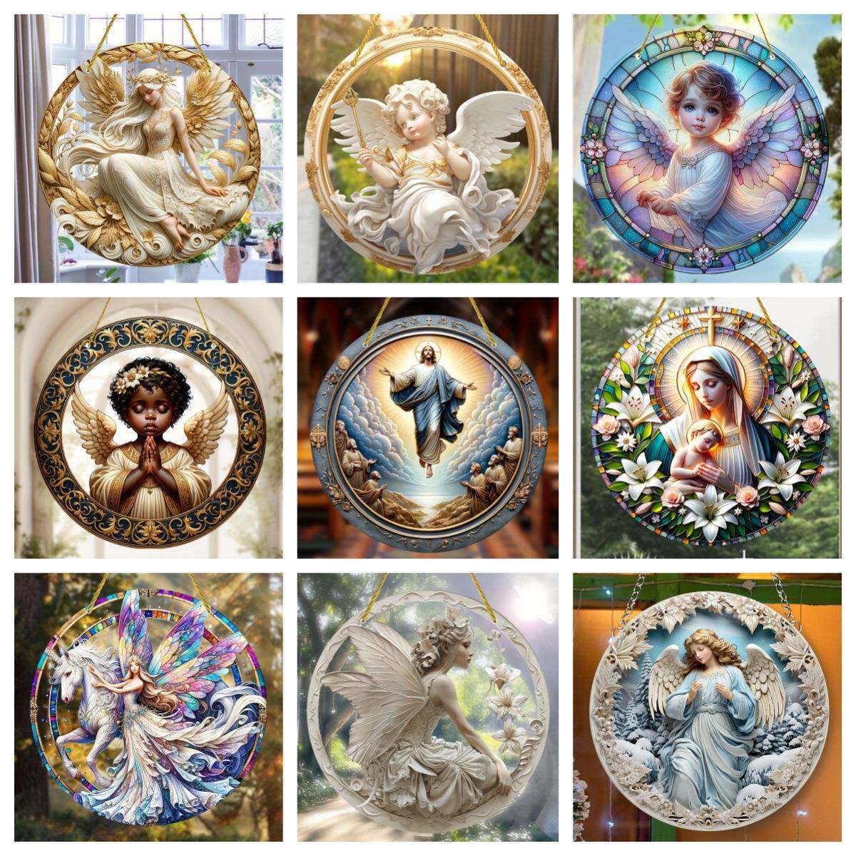 跨境带翼天使仙子系列亚克力彩色窗饰门廊吊牌挂件墙面悬挂带链条