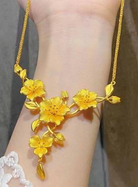 黄金色流苏繁花锁骨链轻奢百搭高级感时尚气质潮精致戒指饰品套链