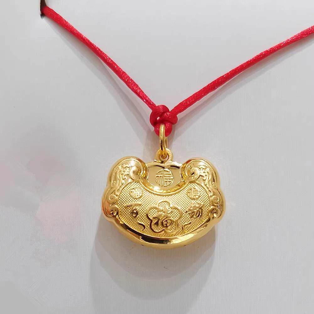 黄金色吊坠百福福小金锁包龙凤金锁儿童宝宝项链好寓意精致百搭款