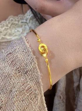 古法黄金色环环相扣手镯女新款轻奢高级感双环手链镯子生日送女友