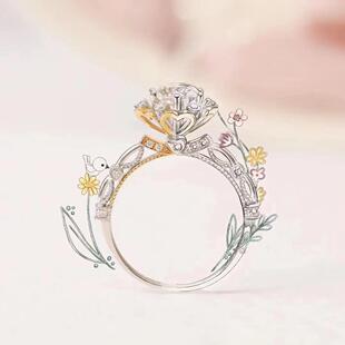 精致在逃公主镶嵌人造莫桑钻莫桑石女戒指情侣礼物戒指仙气送礼