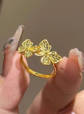 黄金色蝴蝶开口戒指女新款时尚气质百搭蕾丝戒子指环礼物送女友
