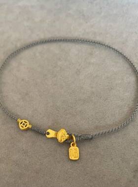 虎年黄金色小爪子手工灰色绳福牌脚链送女友百搭简约设计感款