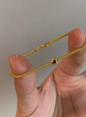 古法新款黄金色转运珠红色爱心手链轻奢高级百搭设计感送女友礼物