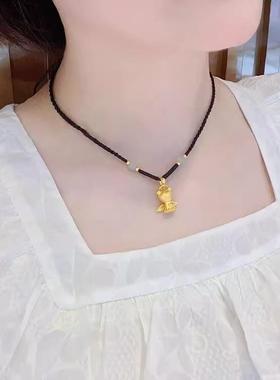 天使福星宝宝新款黄金色吊坠幸运珠编织锁骨项链高级感送女友礼物