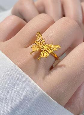 黄金色蝴蝶戒指女2025年新款精美轻奢高级感百搭简约指环送女友