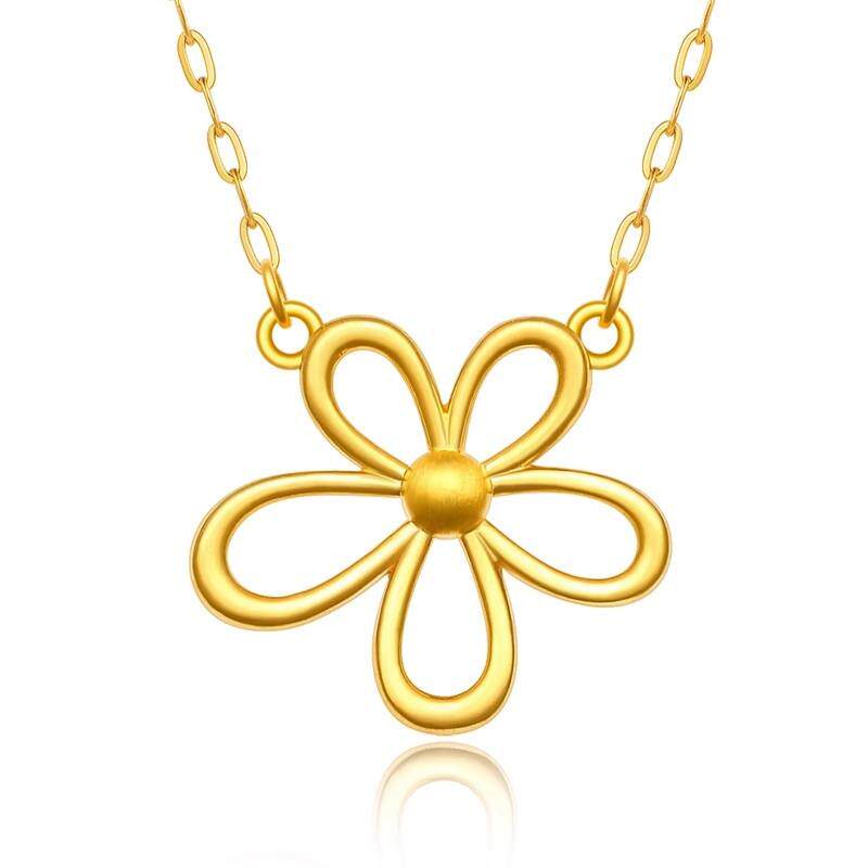 格桑花大花黄金色项链女花朵吊坠轻奢气质花瓣套链五瓣花挂坠饰品