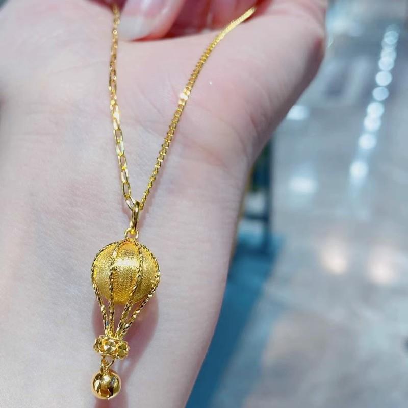 黄金色项链女拉丝热气球锁骨套链套链AB链时尚百搭可调节颈链挂坠