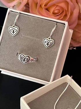 蒙古元素复古百搭小众设计民族风镂空心形项链戒指气质耳钉食指戒