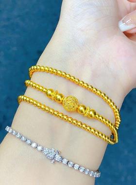 黄金色古法手链女三圈镂空花丝转运珠手串项链日常百搭两用配饰品