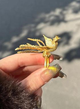 花边戒指古法凤凰婚嫁活口戒可调节时尚精致轻奢金色高级感戒指