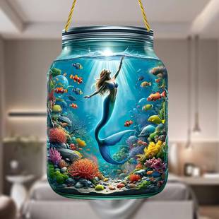 跨境美人鱼主题透光玻璃亚克力2D平面带链瓶形挂件窗户门廊挂件