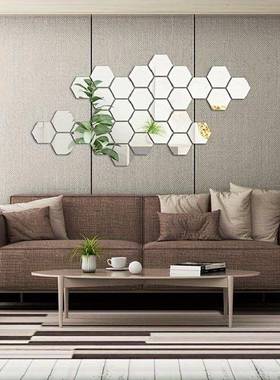 跨境24pcs六边形软玻璃镜面贴墙面组合装饰镜子客厅家具装饰镜贴