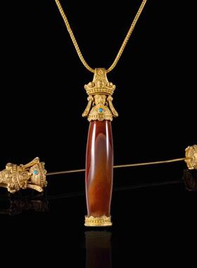 藏式扎基拉姆螺丝扣头空托可拧开轻奢百搭款文玩古珠配件项链吊坠