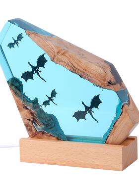 外贸欧式环氧树脂工艺品实木飞龙大摆件夜灯氛围装饰乔迁送礼礼品