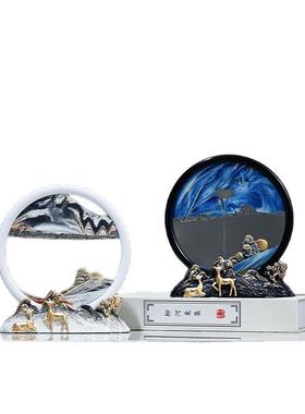 新中式流沙画摆件创意轻奢鹿摆件电视柜客厅酒柜装3d立体流沙画
