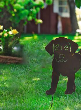 外贸乡村田园铸铁铁艺小狗花插地插剪影摆件花园庭院园艺装饰