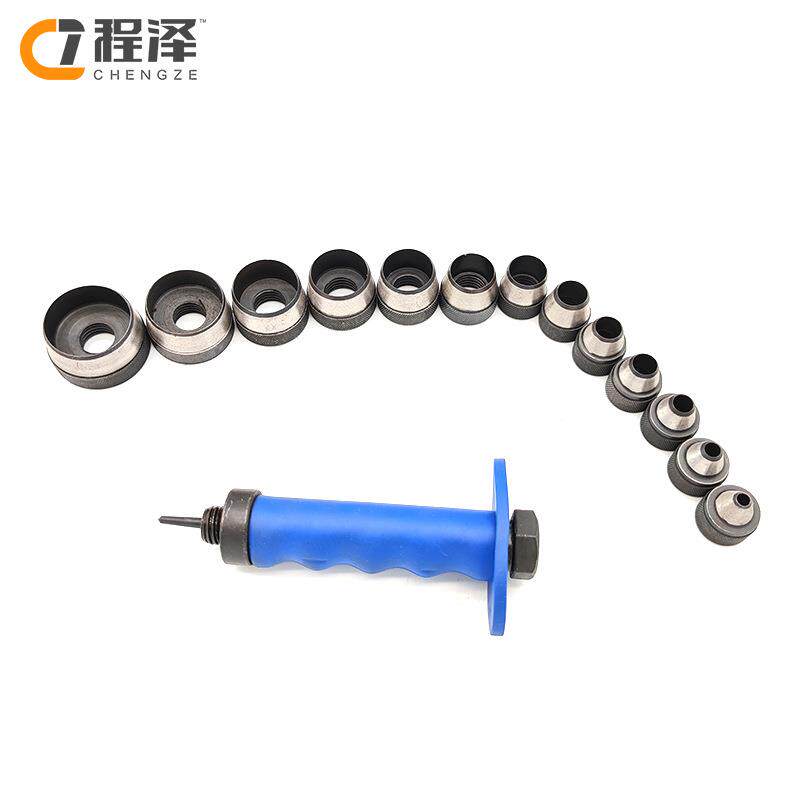 厂家直供可换头皮带冲高碳钢14PC塑盒包装圆冲皮革打孔器DI工具