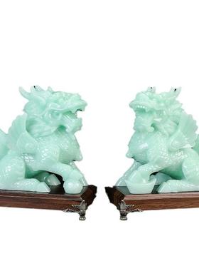 天然玉石麒麟摆件一对大号客厅卧室家居饰品乔迁店铺开业乔迁礼品