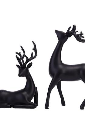 黑白色麋鹿一对软装轻奢风家居装饰工艺品酒柜电视柜摆件