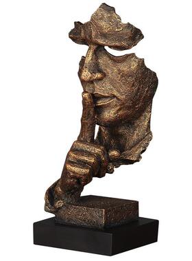 简约现代创意人物雕塑家居沉默是金摆件艺术品复古装饰书房工艺品