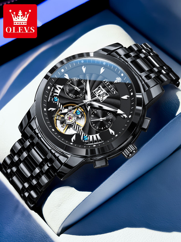 Часы Oulishi Watch мужские механические часы с полностью автоматическим управлением Black Samurai официальные аутентичные мужские высококачественные водонепроницаемые часы с полым корпусом Изображение 1