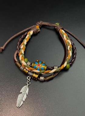 Vintage古着 Feather bead weaving手链