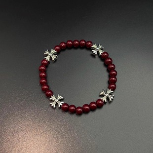 Vintage古着 Burgundy beaded cross手串