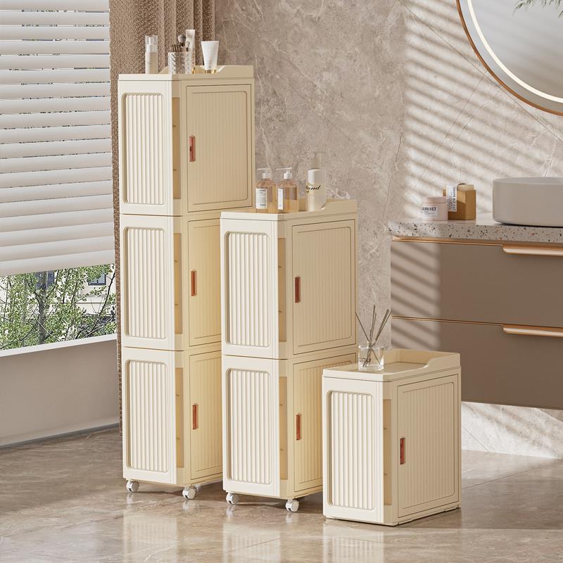 三开门浴室夹缝柜卫生间置物架洗手间可移动收纳柜厕所马桶侧边柜