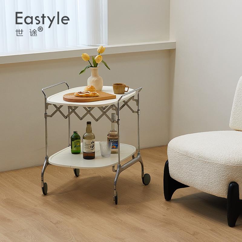 可折叠创意设计师中古小推车白色移动沙发边几网红餐车收纳餐边柜