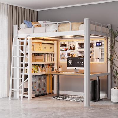 铁艺公寓覆式小户型loft阁楼多功能上床下桌简约单双人二楼高架床