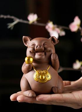 创意紫砂家居装饰品电视柜摆件动物猪书房博古架摆设陶瓷工艺品