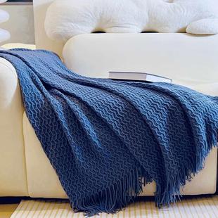 北欧风黄色波浪形流苏毯子绿色沙发毯盖毯轻奢装饰毯床尾巾大尺寸