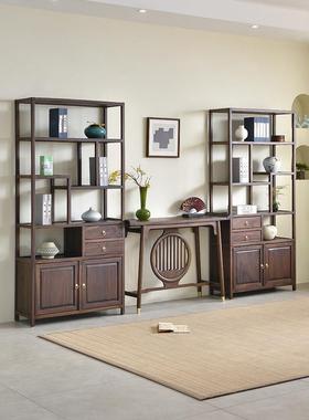 新中式黑胡桃博古架实木茶室储物架客厅展示柜办公室隔断柜入口柜