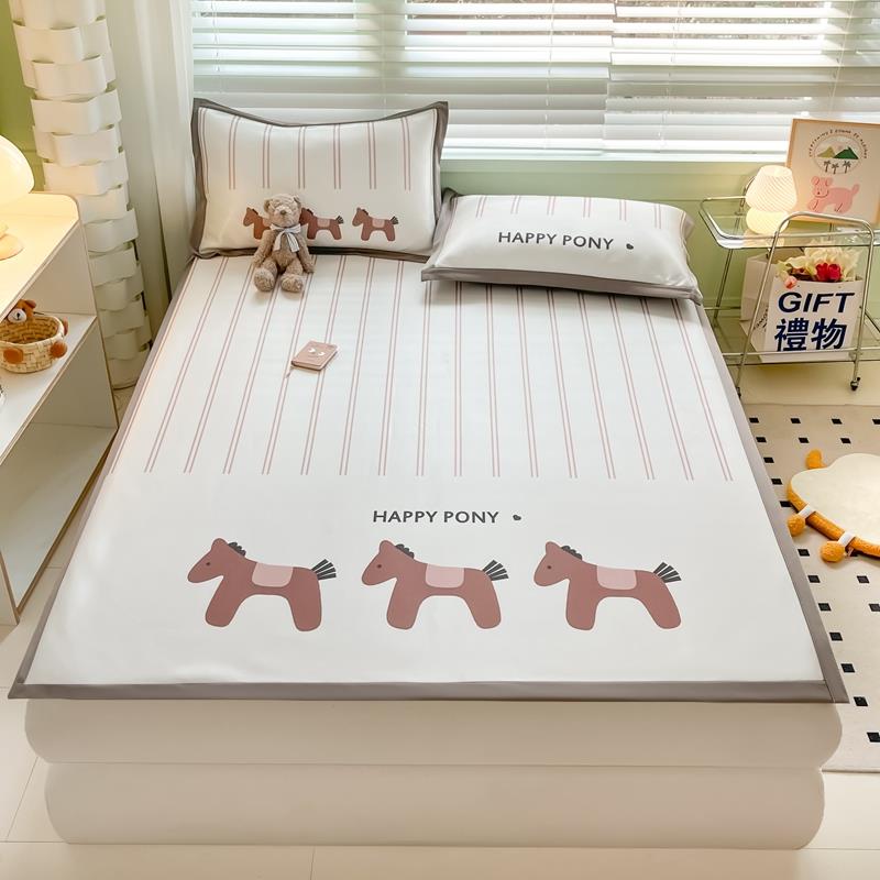 卡通小马印花冰丝凉席三件套1.8米1.5m床夏季可折叠机洗夏凉床品