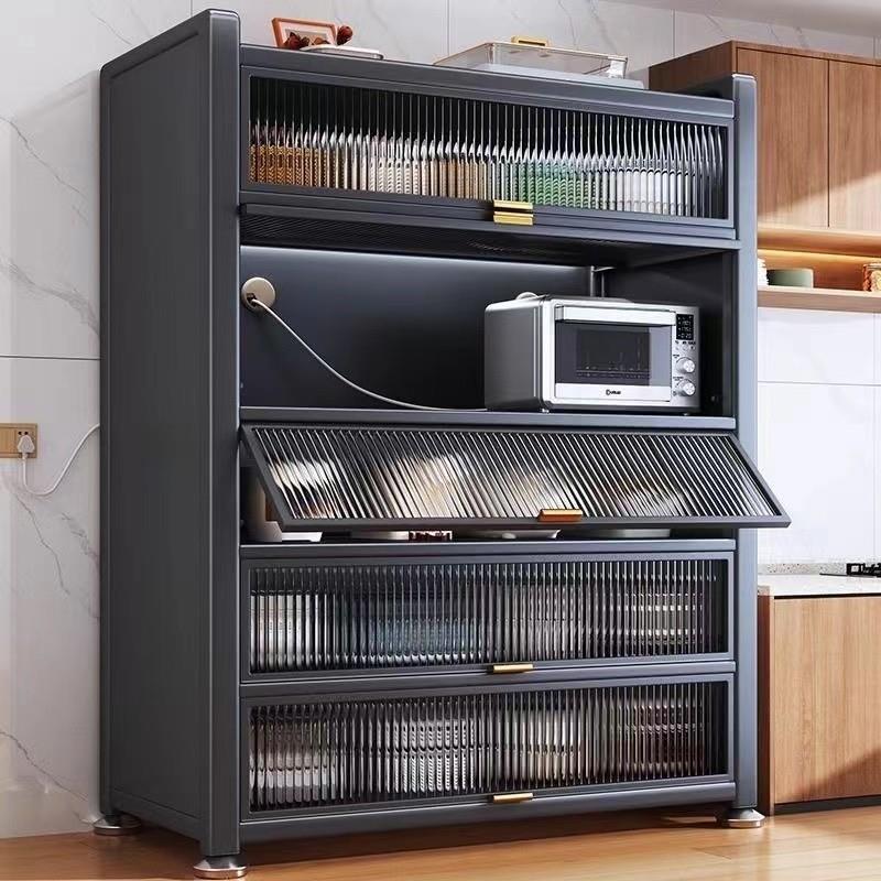 厨房家用橱柜防尘落地多层微波炉带门电器收纳置物架多功能储物柜