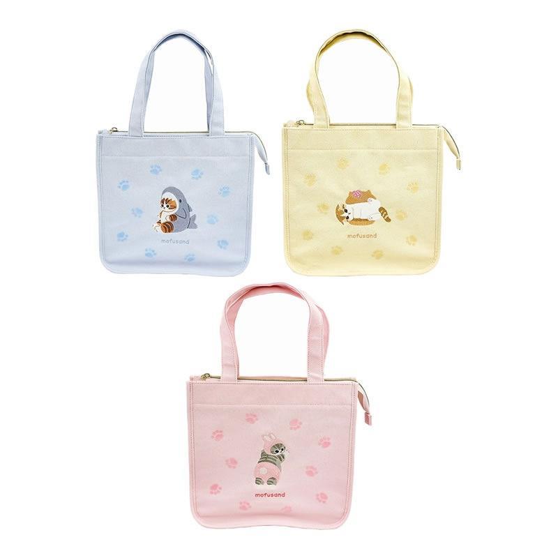 日系可爱卡通鲨鱼猫刺绣拉链手提保冷保温袋饭盒便当包户外野餐包