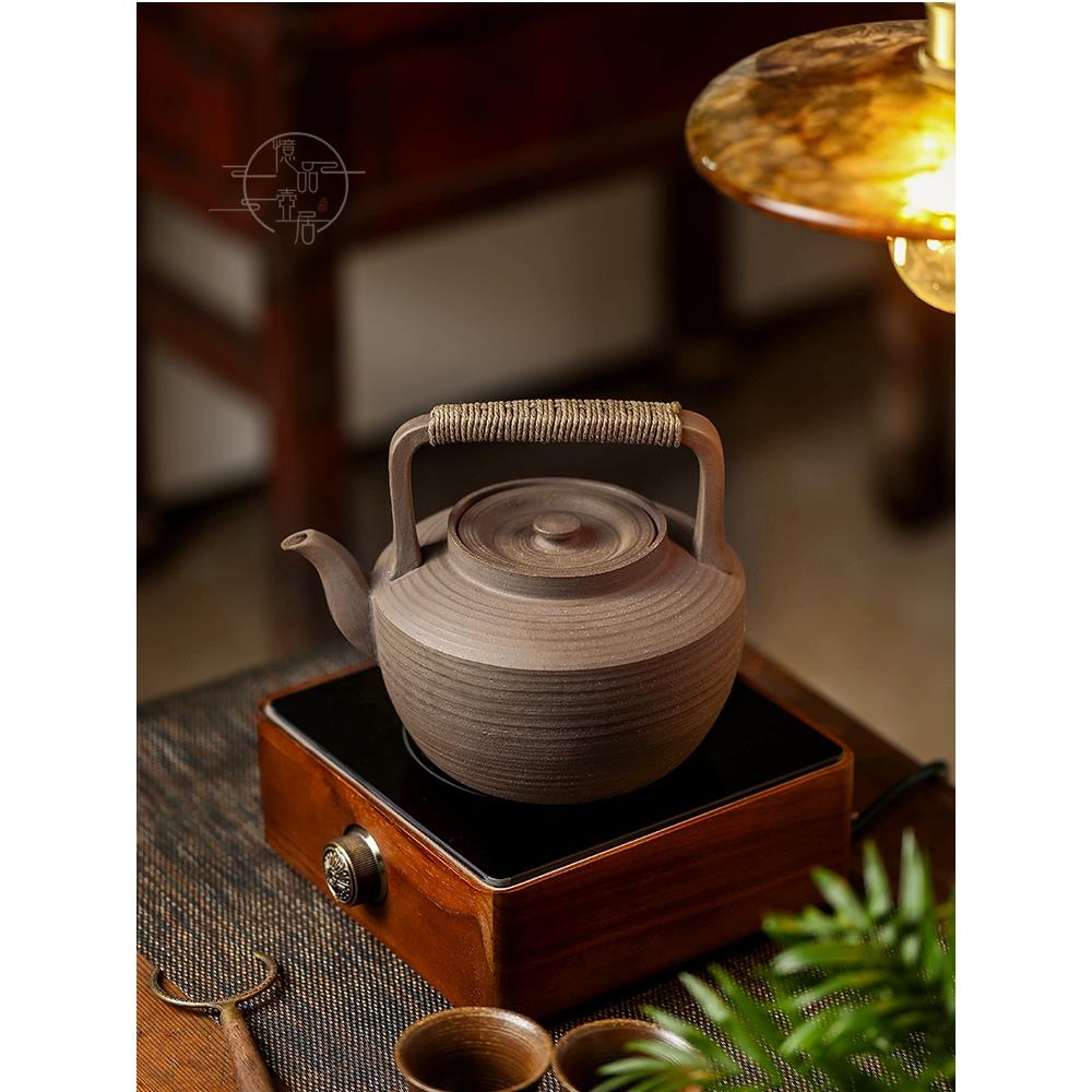 柴烧纯手工粗陶家用大容量提梁防烫烧水电陶炉陶壶养生简约煮茶壶