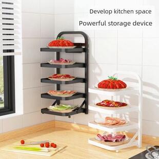 厨房折叠式免打孔壁挂式置物架台面蔬菜多层备家用收纳备菜盘