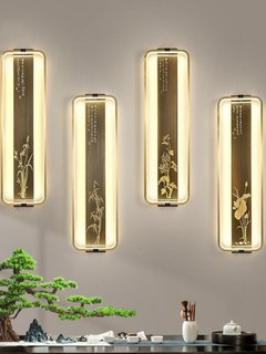 新中式全铜壁灯轻奢禅意客厅走廊过道卧室背景墙床头极简壁画灯具