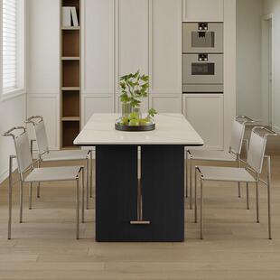 简约现代北欧覆古风原木色实木岩板餐桌椅组合小户型长方形家用