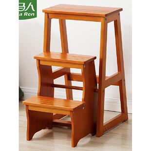 木马人实木折叠梯凳家用三步登高凳两用梯椅室内多功能踏板楼梯子
