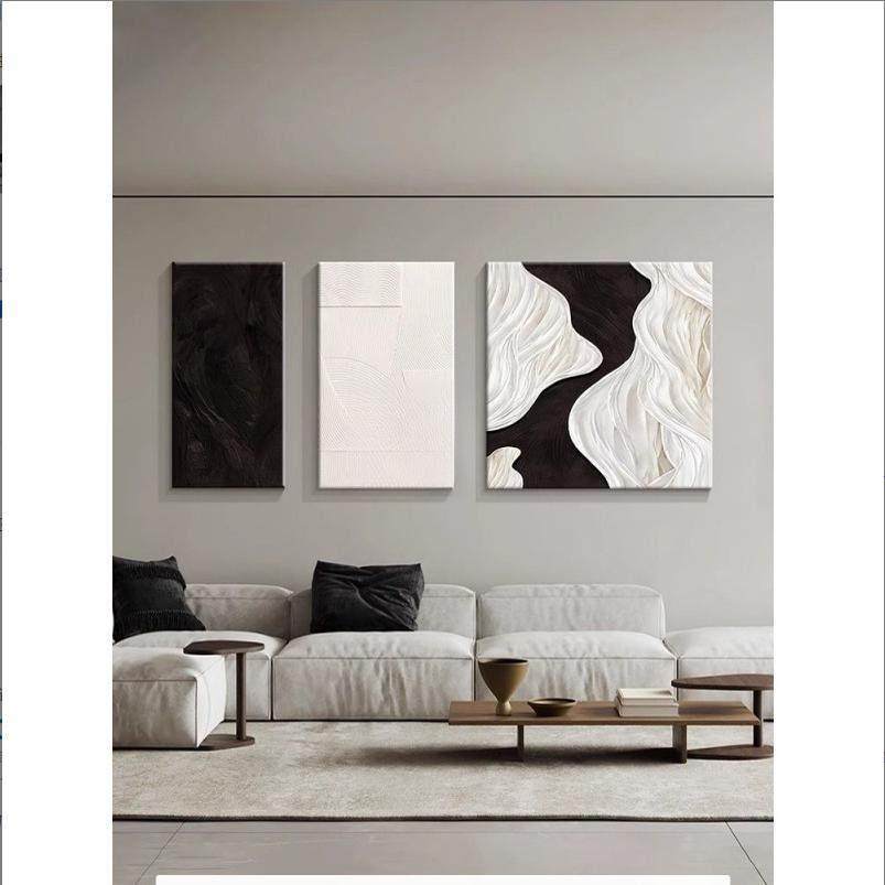 简约黑白艺术抽象客厅装饰画侘寂风极简沙发背景墙挂画三联画大气,家居饰品,现代装饰画,淘宝优惠券,粉丝福利购,淘宝优惠卷
