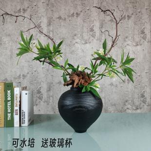 侘寂碳化木禅意龙枣枝绿植盆景花艺民宿会所茶室酒店软装 中式 摆件