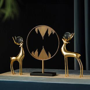 时来运转 轻奢招财纯铜鹿摆件 欧式客厅书柜高档摆设格调软装饰品