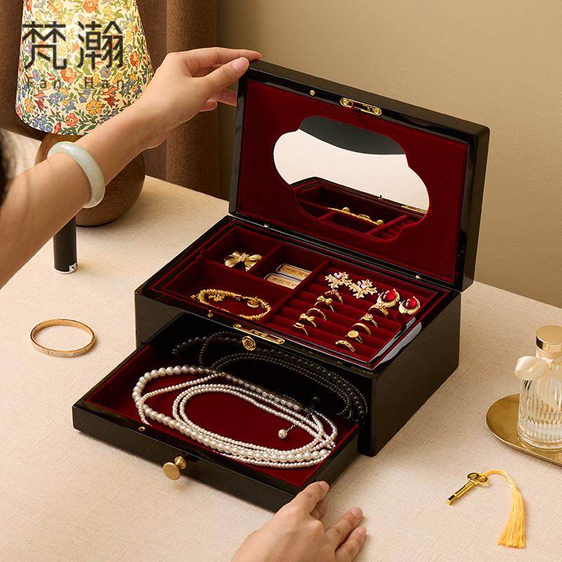 梵瀚 烤漆首饰盒带锁带镜轻奢高档新婚礼物黄金珠宝饰品收纳盒子,收纳整理,首饰盒,淘宝优惠券,粉丝福利购,淘宝优惠卷